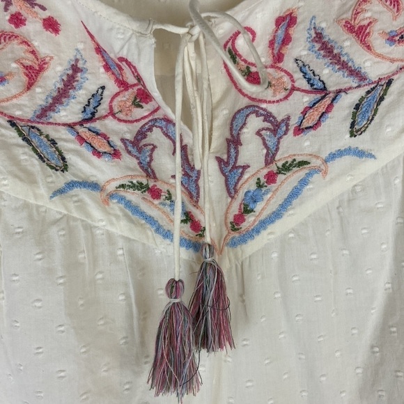 Ruff Hewn Boho Cream Floral Embroidered Cold Shoulder Peasant Shirt Western - Picture 3 of 10